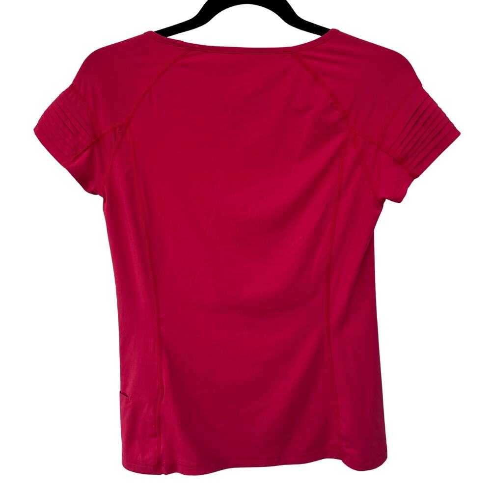 Title Nine Athletic Tee Shirt Pink Nylon Stretch Short Sleeve Pocket Small - Picture 2 of 6